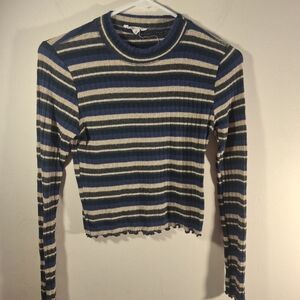 La Hearts Women's Navy & Gold Striped Long Sleeve Crew Neck Top S